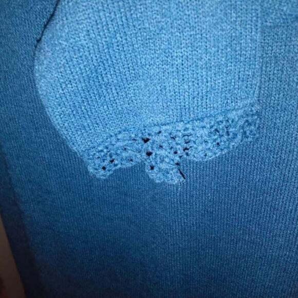 DIOR Maxi Knit Dress Sz S BLUE Turtleneck Luxe Bodycon Lounge Crochet RARE VNTG - Picture 10 of 16